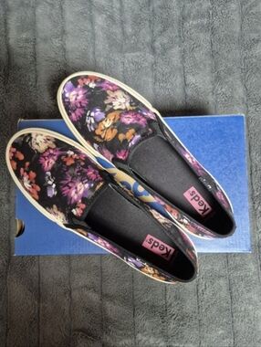 Keds Double Decker Blooms Slip-On Shoes In Black, Size 8, New In Box